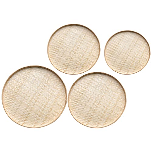 VOSAREA 4pcs Bamboo Woven Storage Plate Serving Tray Arts and Crafts Organizer Bamboo Weaving Art Painting Hanging Ornament - WoodArtSupply