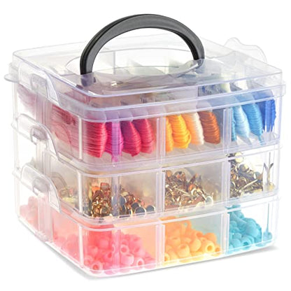 Juvale 3 Tier Stackable Storage Containers with Adjustable Compartments for Beads, Sewing Accessories, Arts and Crafts Supplies (6 x 6 x 5 In) - WoodArtSupply