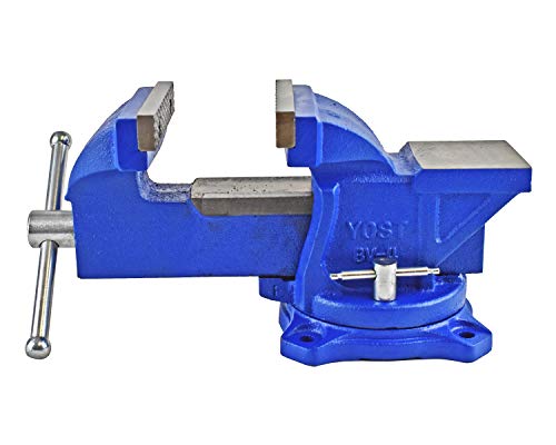 Yost Vises Tool 4-Inch Workshop Duty Bench Vise, Model BV-4, with 120-Degree Swivel Base, Blue - WoodArtSupply