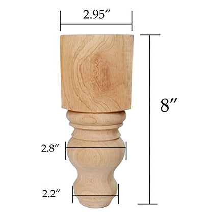 Btibpse 8" Wood Furniture Legs Bun Feet Unfinished for Cabinet Sofa Bench Ottoman, Dresser Foot Replacement 2 Pcs - WoodArtSupply