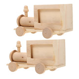 Tofficu 2pcs DIY Train Pen Holder Mini Unfinished Wooden Train Unfinished Wood Dolls DIY Wood Ornaments Small Unfinished Wood Basket Kids Painting Tofficu