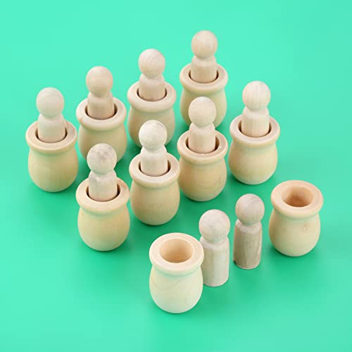 10PCs Wood Peg Dolls Wooden Figures, Mini People Unfinished Wooden DIY Craft Toy Set Decoration Unpainted Blank Wooden Peg People, Nesting Set Peg - WoodArtSupply