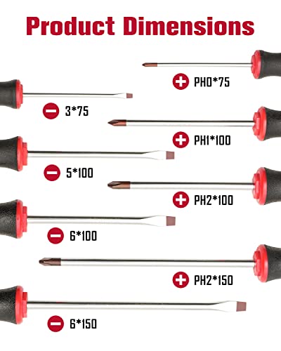 ROTATION 8-Piece Magnetic Screwdrivers Set with red tip, 4 Phillips and 4 Slotted Tips, Professional Cushion Grip Screwdriver Set with High Torque ROTATION