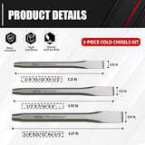 C&T 3-Piece Heavy Duty All Purpose Cold Chisels Kit, 3/8, 1/2, 5/8 in, for Carpentry, Metalwork, Woodwork & Masonry work C&T