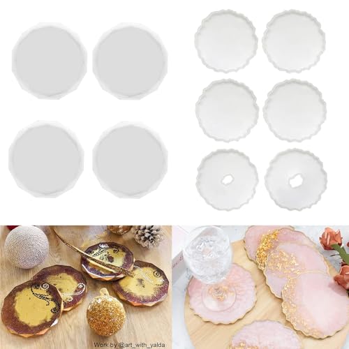 ResinWorld 6 Pack Geode Coaster Molds for Resin + 4 Pack Resin Coaster Molds, Diamond Edge Crystal Coaster Molds for Resin Casting ResinWorld