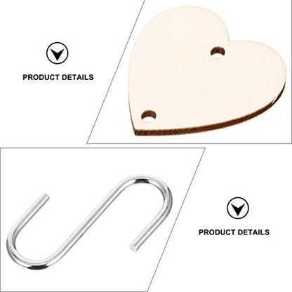 NUOBESTY 100pcs Wooden Tags with Holes Heart Shaped and 100pcs Iron Loops for Birthday Reminder Wooden Wall Hanging Plaque Board DIY Calendar