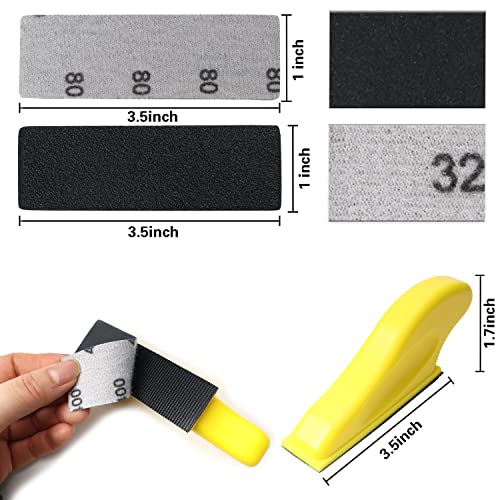 60 Sheets Micro Detail Sander Paper Kit,3.5”x 1”Hand Sanding Block for Small Projects Wet Dry Hook & Loop Silicon Carbide 80 to 400 Grit Sandpaper MAXMAN