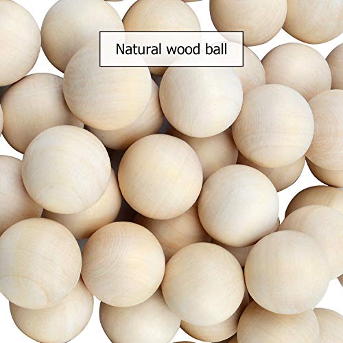 Natural Wooden Balls, 50 Pieces Unfinished Round Wood Mini Wood Craft Balls for DIY Jewelry Making Art Design - 25mm Diameter