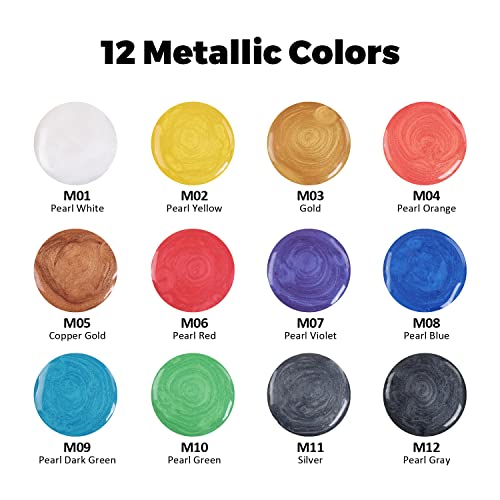 ARTME Airbrush Paint, 12 Metallic Colors Airbrush Paint Set Opaque & Water Based Acrylic Metallic Airbrush Paint, Ready to Spray, Leather & Shoe - WoodArtSupply