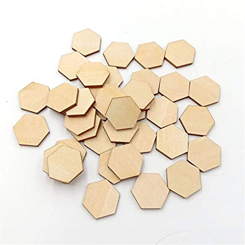 50 Pieces Small Hexagonal Shape Unfinished Wood DIY Crafts Wooden Cutouts Wood Discs Slices for Home DIY Projects Craft Decor, 1.57 Inches/40mm Qingmao