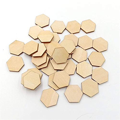 50 Pieces Small Hexagonal Shape Unfinished Wood DIY Crafts Wooden Cutouts Wood Discs Slices for Home DIY Projects Craft Decor, 1.57 Inches/40mm