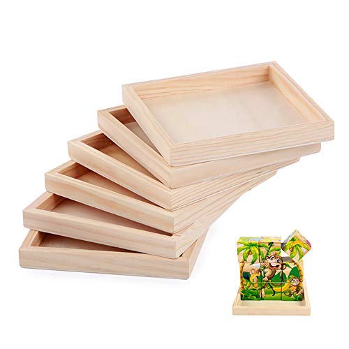 6 Pack Unfinished Small Wood Serving Tray for Crafts Projects DIY Wooden Trays Bulk Blank Wood Canvas Panel Boards Unfinished Wood Signs for Painting