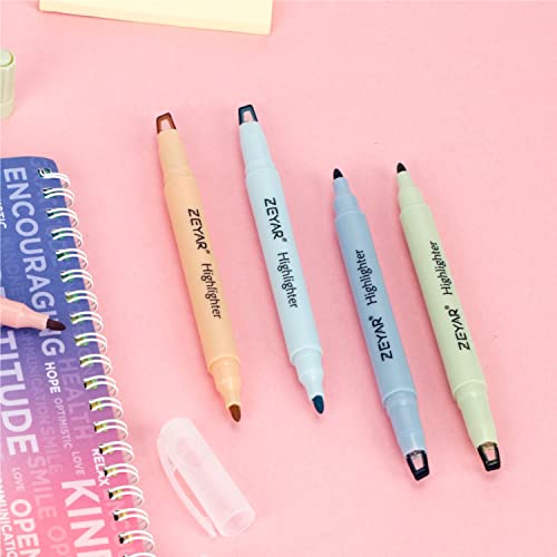 ZEYAR Clear View Highlighter Pen, See-Through Chisel Tip & Fine Tip, Dual Tips Marker, Water Based, No bleed, Quick Dry (12 Cream Colors) - WoodArtSupply