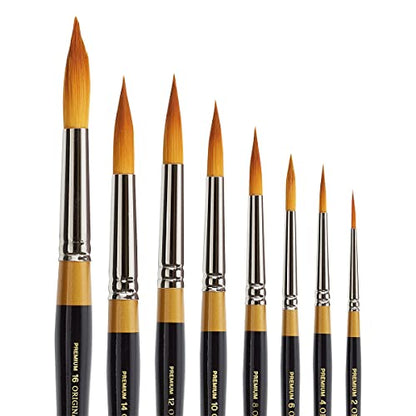 KINGART Original Gold 9020 Ultra Round Series Premium Golden Taklon, Multimedia Artist Brushes, Set of 8 - WoodArtSupply