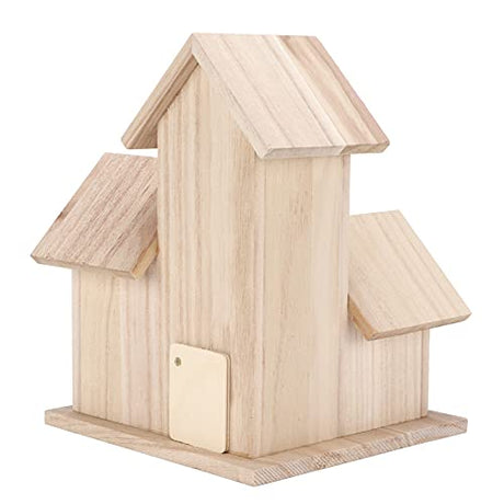 Pssopp Outdoor Birdhouse Unfinished Wood Bird House Kits to Paint for Kids Birdcages for Outdoors Hanging, 15.5 x 15.5 x 20cm(3 Rooms) Pssopp