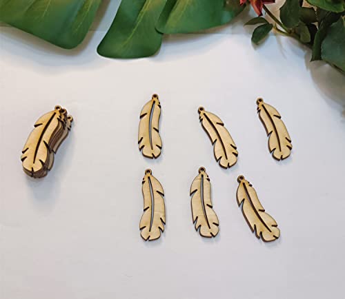30pcs of Feather Shape DIY Unfinished Wood Jewelry,Laser Cut Natural Wood Earrings Blanks ,Wood Feather Shapes (2'') Yuxuanish