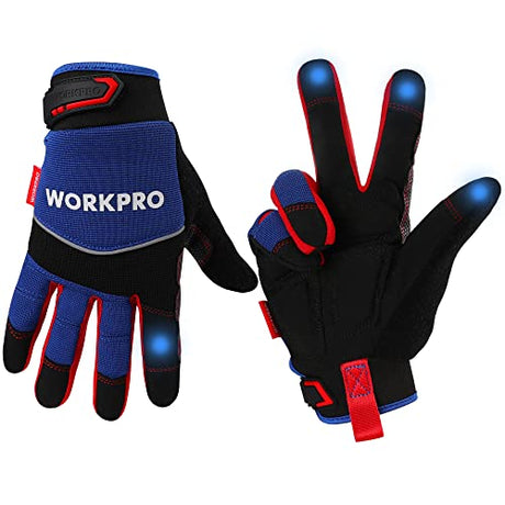 WORKPRO Safety Work Gloves, Mechanic Working Gloves for Men Women, Touch Screen, Terry Fabric, Non-Slip (M, Blue Black) WORKPRO