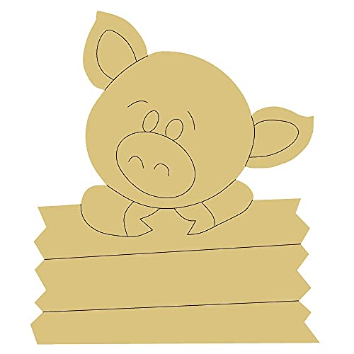 Pig Design by Lines Cutout Unfinished Wood Nursery Kids Room Paint Party Everyday Door Hanger MDF Shape Canvas Style 9 Art 1 (18") - WoodArtSupply