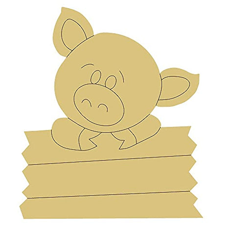 Pig Design by Lines Cutout Unfinished Wood Nursery Kids Room Paint Party Everyday Door Hanger MDF Shape Canvas Style 9 Art 1 (18") Diverse Woodworking