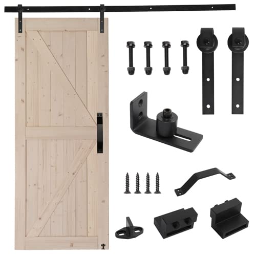 Winado 36" x 84" Sliding Barn Door, DIY Unfinished Interior Door with 6.6 FT Sliding Door Hardware Kit and Handle/Solid Spruce Wood/Predrilled Holes - WoodArtSupply