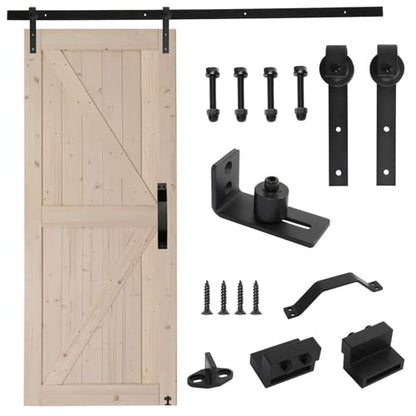 Winado 36" x 84" Sliding Barn Door, DIY Unfinished Interior Door with 6.6 FT Sliding Door Hardware Kit and Handle/Solid Spruce Wood/Predrilled Holes - WoodArtSupply