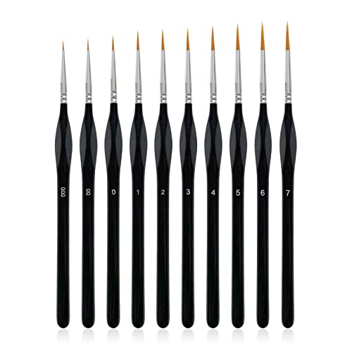 10 Pack Miniature Detail Paint Brushes Kit, Professional Tiny Paints Brushes Set for Watercolor, Oil, Face, Nail, Fine Detail Paint Brushes for Line