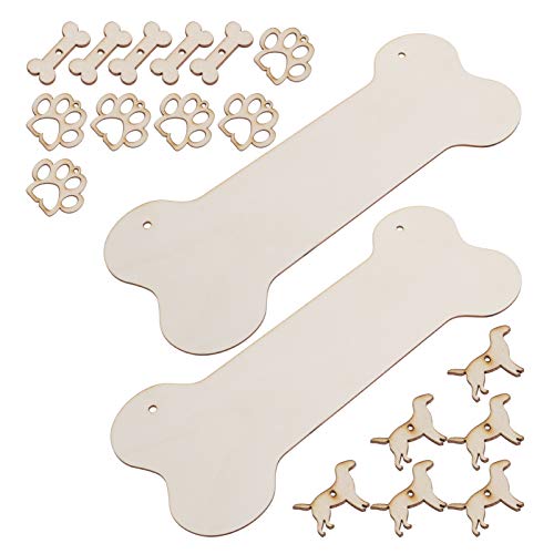 ARTIBETTER Dog Bone Wood Sign Blank Wooden Plaque Unfinished Wood DIY Crafts Hanging Sign for Puppy Pet House Door Wall Decoration 20pcs ARTIBETTER