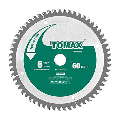 TOMAX 6-1/2-Inch 60 Tooth TCG Thin Aluminum and Non-Ferrous Metal Saw Blade with 5/8-Inch DMK Arbor - WoodArtSupply