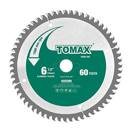 TOMAX 6-1/2-Inch 60 Tooth TCG Thin Aluminum and Non-Ferrous Metal Saw Blade with 5/8-Inch DMK Arbor TOMAX