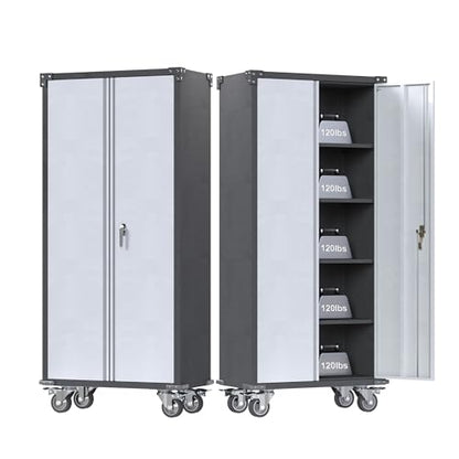 Waqiv 71" Metal Storage Cabinet with Wheels,Garage Storage Cabinet with Locking Doors and 4 Shelves,Lockable Rolling Tool Cabinet for Home - WoodArtSupply