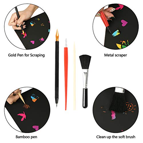 YOTINO 14 Pcs Scratch Art Tools Set, Scratch Sketch Art Painting with Bamboo Sticks Scraper Scratch Pen, Black Brush, Engraving Art Set for Adult YOTINO