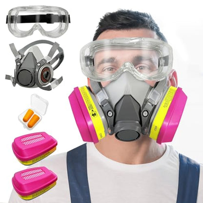 LMINHAN Respirator Mask with Filters 60923, Half Face Cover with Anti-Fog Goggle Paint Mask for Gas, Chemicals, Epoxy Resin, Asbestos, Dust, Sanding, Staining