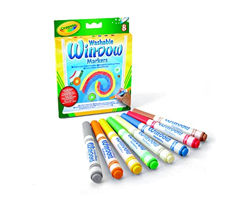 Crayola Window Markers (8 Count), Washable Window Markers for Kids, Works On Glass Surfaces, Fun Gifts for Kids - WoodArtSupply