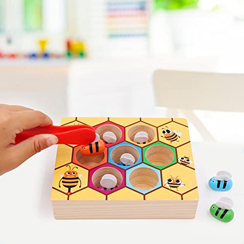 WOOD CITY Toddler Fine Motor Skills Toys, Bee to Hive Matching Game, Wooden Color Sorting Toy for Toddler 2 3 Years Old, Montessori Preschool