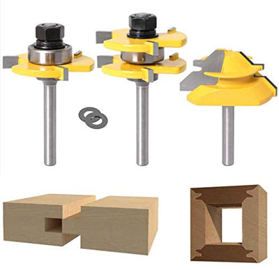 Lock Miter 45 Degree Joint Router Bits + 2Pcs Tongue and Groove Set [1/4-Inch Shank], APLUS 45° Lock Mitre Glue Joint Router Bit + Router Bit Set 3