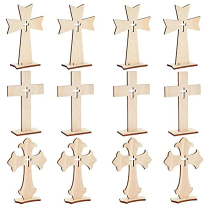 12 Pack Wooden Crosses for Crafts, Unfinished Wood Crosses for Centerpieces, Decor (3 Sizes) - WoodArtSupply