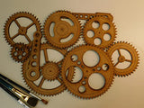 Steampunk Gears Wall Decor - Eight Gears, Two Push Rods - UNFINISHED - Free Shipping - Wood Gears Generic