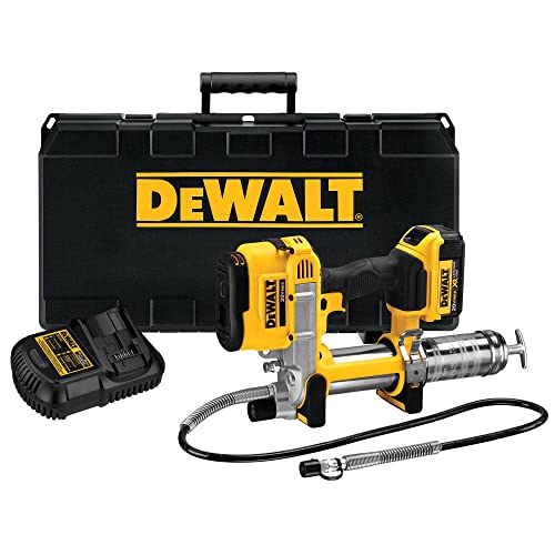 DEWALT 20V MAX Grease Gun Kit, Cordless, 42” Long Hose, 10,000 PSI, Variable Speed Triggers, Battery and Charger Included (DCGG571M1), Yellow, V11 - WoodArtSupply