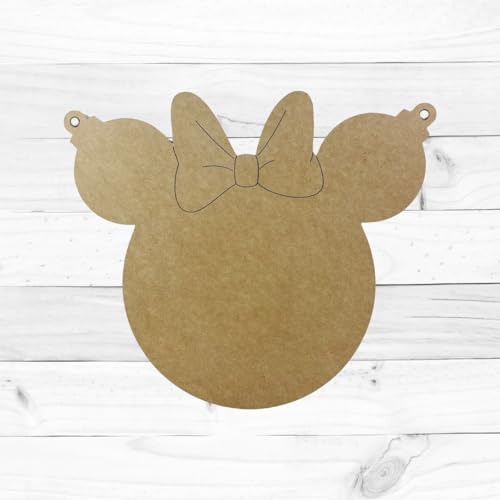 Girl Mouse with Ornament Ears, Christmas Shape, Unfinished Cutout, Wooden Shape, Paintable Wooden MDF Build-A-Cross