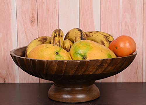 EDHAS Mango Wood Decorative Wooden Bowl Hand Carved Home Decor for Dining Table Center, Living Room, Kitchen Décor (12" x 12' x 4.75") - WoodArtSupply