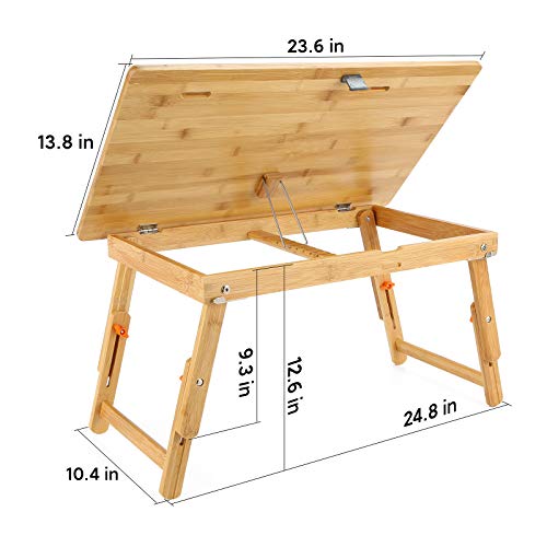 Drawing Table Nnewvante Laptop Desk Adjustable Drafting Desk Foldable Bamboo Bed Tray with Tablet Slot for Adult Kids, Large - WoodArtSupply