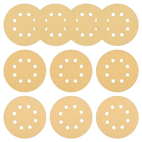 Greenworks 10Pcs 5" 8-Hole Hook and Loop Sanding Discs Pad Kit Random Orbit Sandpaper, 80/120/220 Grit Fine Sander Greenworks