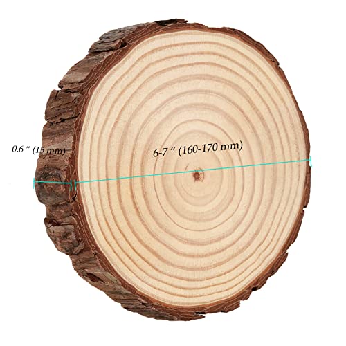 NINGWAAN 12 PCS 6-7 Inch Natural Wood Slices, Rustic Unfinished Wooden Circle with Tree Bark, Round Wood Centerpieces for DIY Crafts, Rustic Wedding NINGWAAN