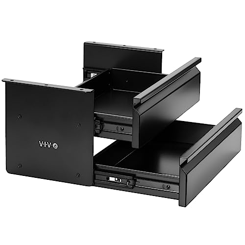 VIVO 16 inch Under Desk Mounted Sliding Pull-out Dual Level Drawer Set for Office Desk, Vertically Stacked Storage Organizer for Sit Stand - WoodArtSupply