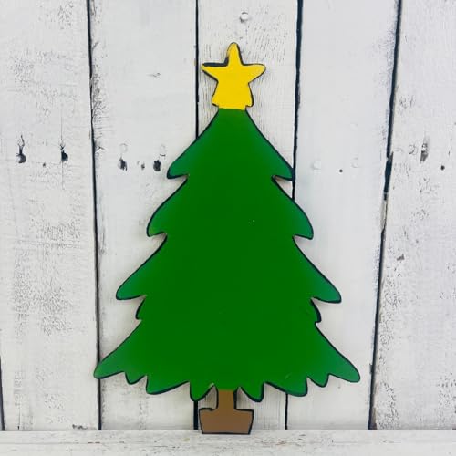 Christmas Tree with Stand and Star, Christmas Shape, Unfinished Wood Craft, Build-A-Cross