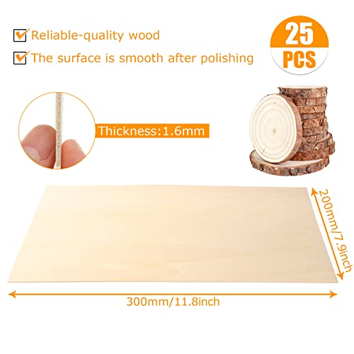 DAJAVE 25 Pack 8x12 Inch Basswood Sheets, 1/16 Inch Thin Craft Plywood Sheets, Unfinished Wood Sheets for Crafts, DIY Wood Arts, Model Making, Wood DAJAVE