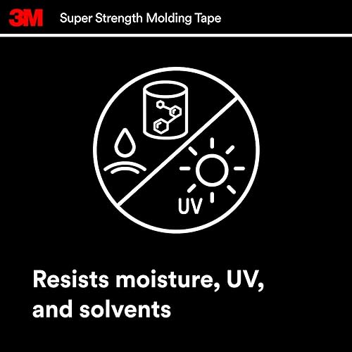 3M Super-Strength Molding Tape, 1/2 in x 15 ft, High Strength Double-Sided Adhesive, Permanently Attaches Side Moldings, Trim and Emblems to Interior 3M