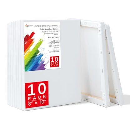 8x10 Inch Stretched Canvas, 10 Pack 100% Cotton Professional Blank Canvas, Canvases for Painting Using Acrylic Paint or Oil (Pre-Primed) - WoodArtSupply