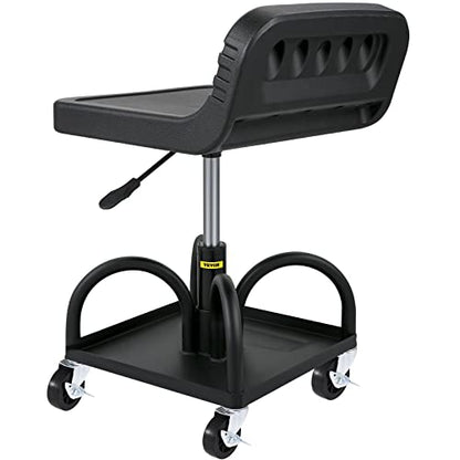 VEVOR Rolling Garage Stool, 300LBS Capacity, Adjustable Height from 15.7 in to 20.5 in, Mechanic Seat with 360-degree Swivel Wheels and Tool Tray,