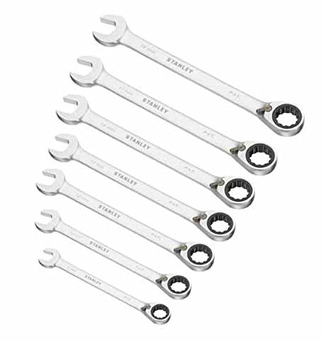 Stanley 1-17-375 Combination spanner-Set with ratchet (7-piece), Silver Stanley
